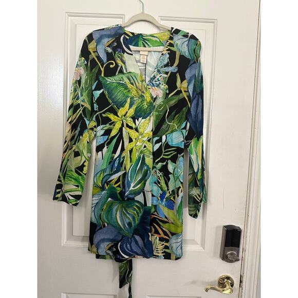 H&M Women's Tropical Birds Floral Print Belted Short Mini Dress Size XS - Picture 7 of 11